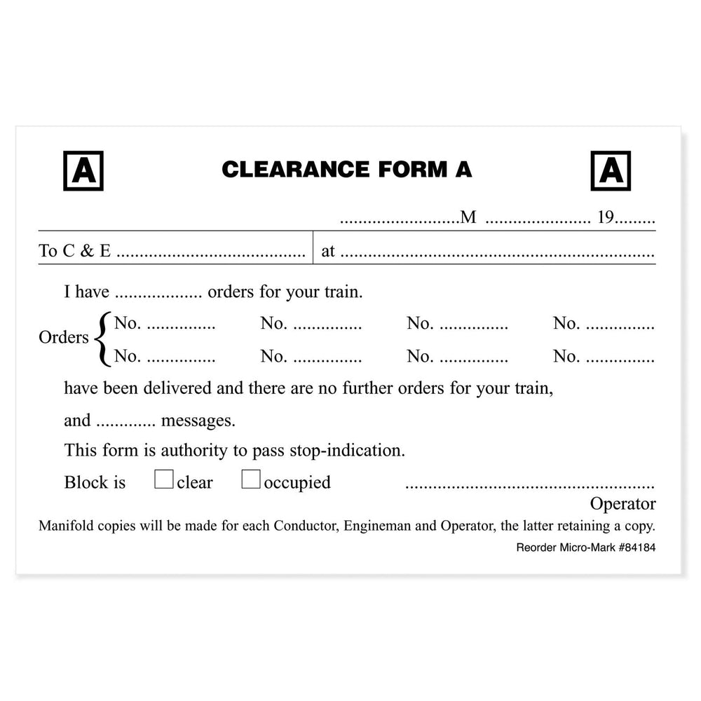 Car Routing System Clearance Form A (Pkg. of 250)