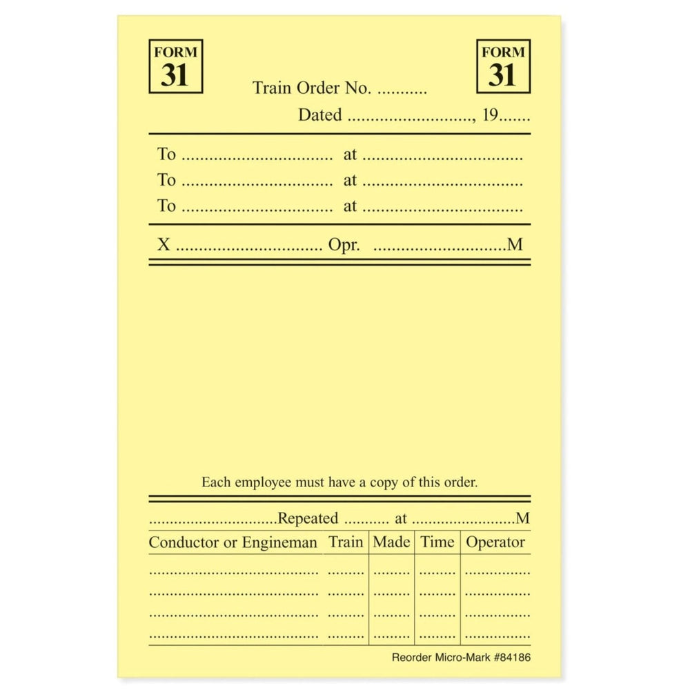 Car Routing System Train Order Form 31 (Pkg. of 5 Pads)