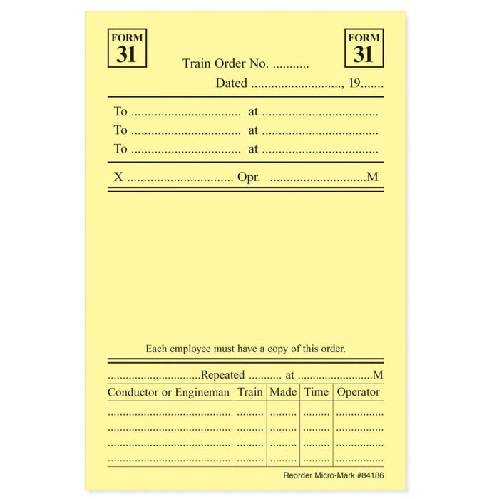 Car Routing System Train Order Form 31 (Pkg. of 5 Pads)
