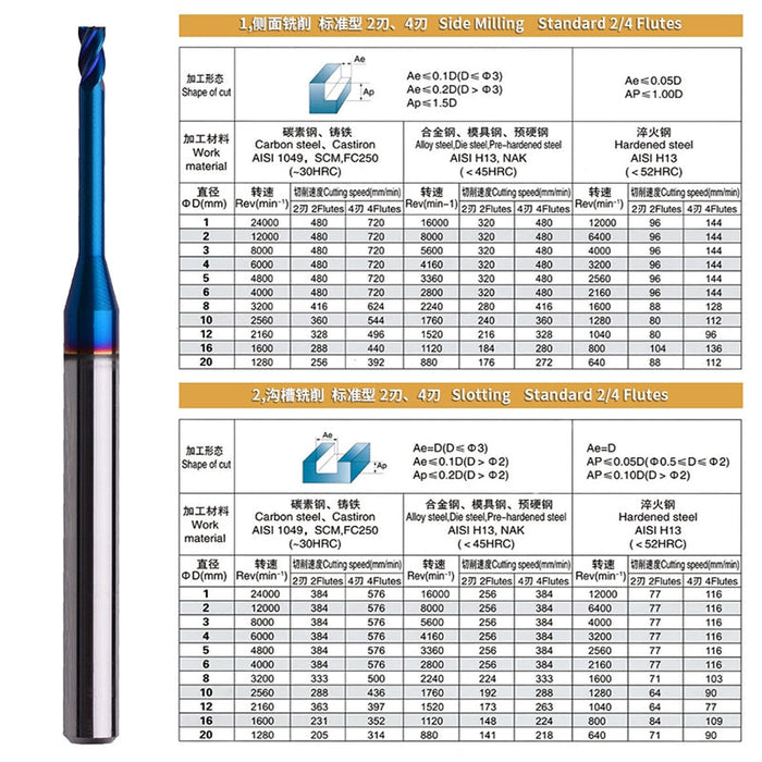 1PC HRC60 Precision Miniature Carbide Milling Cutters Deep Groove Tungsten CNC End Mill Long Neck Fraise for Metal Aluminum Bit