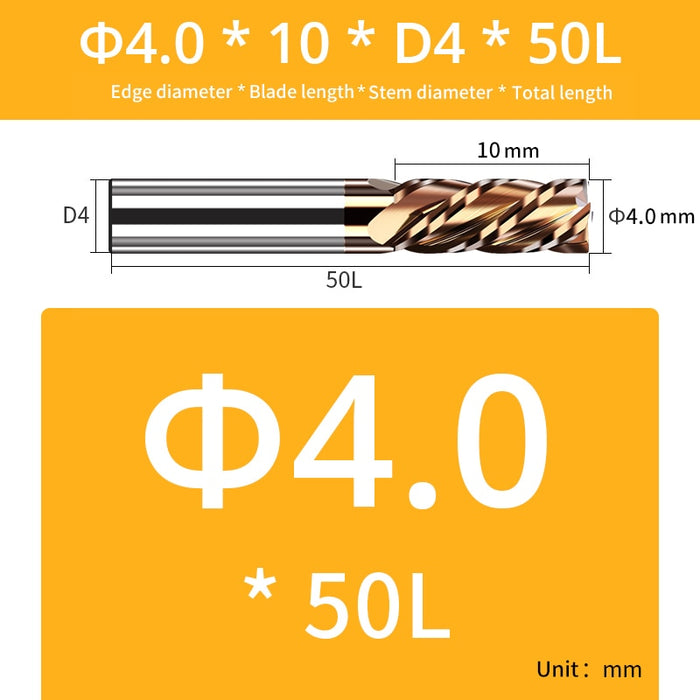 Today's sale HRC55 1-4mm End Mill Keyseat Milling Cutter Alloy Coating Tungsten Steel Cutting Tools CNC Maching Metal Endmil 4Flute