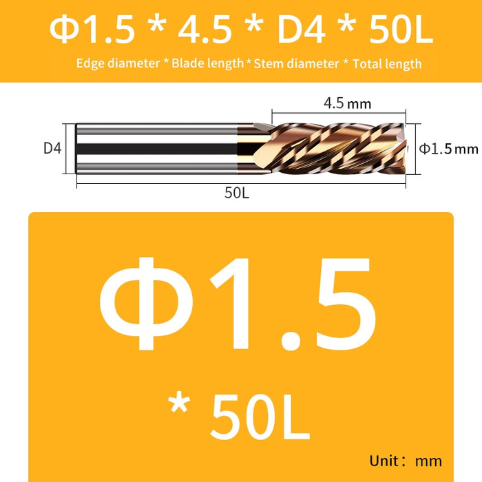 Today's sale HRC55 1-4mm End Mill Keyseat Milling Cutter Alloy Coating Tungsten Steel Cutting Tools CNC Maching Metal Endmil 4Flute