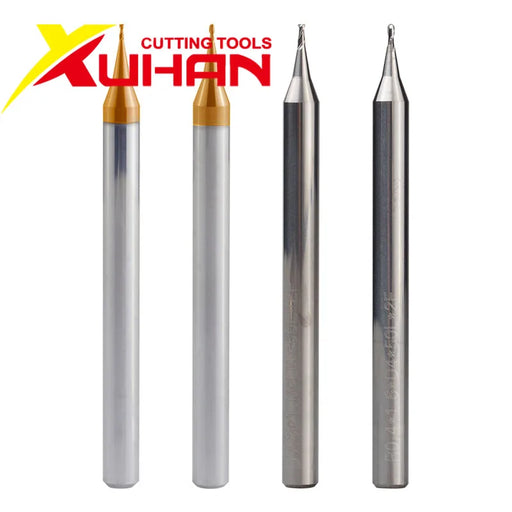 HRC60 0.2-0.9mm 2 Flute Micro Flat Ball nose End Mill 4mm Shank Tungsten Carbide CNC Router Bit TiCN Coated Mini Milling Cutter