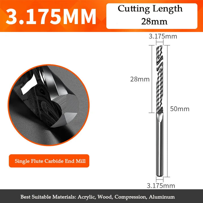 5A carbide single flute inch end mill for woodworking tools aluminum cutting tool cnc milling cutter Wood milling cutter