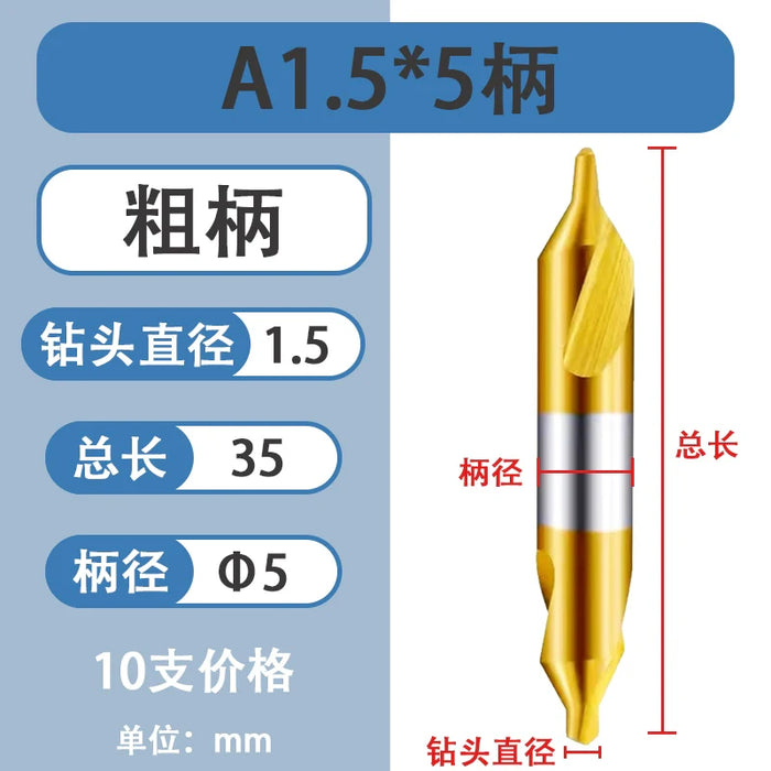 High-Quality Center Drill Bit - 60 Degree Titanium Coated Center Drill Bit, Full Grind HSS Spiral Coated Centering Drill A1-A6