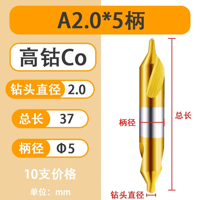 High-Quality Center Drill Bit - 60 Degree Titanium Coated Center Drill Bit, Full Grind HSS Spiral Coated Centering Drill A1-A6
