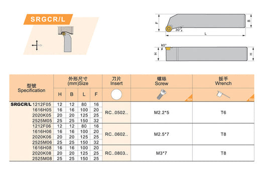 Lathe Turning Holder   SRGCR/SRGCL 1616H10/2020K10/2525M10