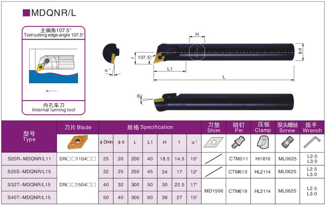 Lathe Turning Holder  S20R/S25S/S32T/S40T/S50U-MDQNR15/MDQNL15