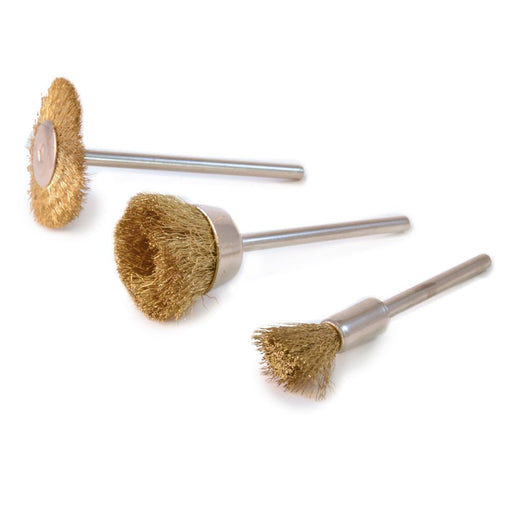 MicroLux Brass Wire Brushes, Set of 3, 3/32" Shanks