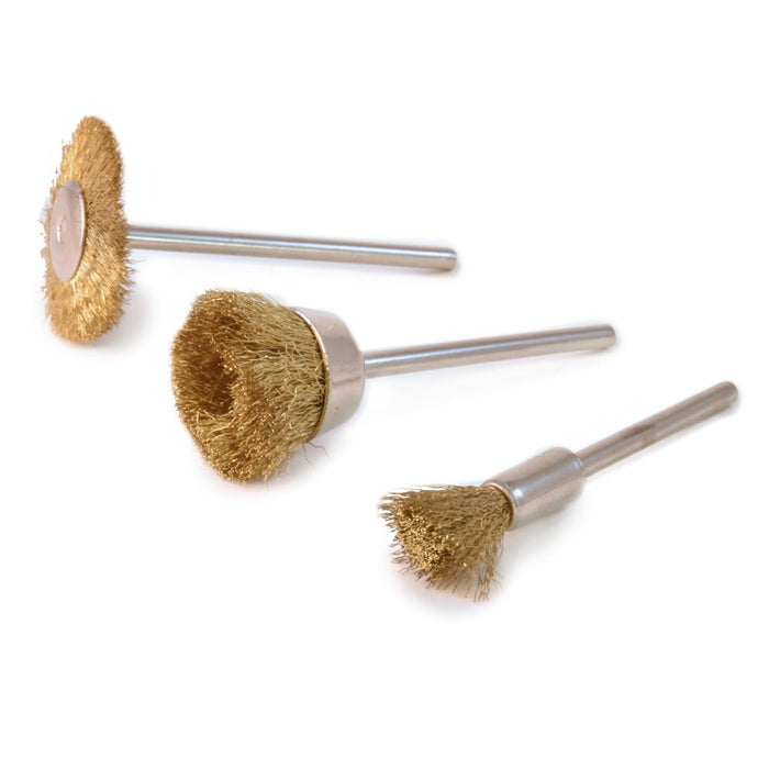 MicroLux Brass Wire Brushes, Set of 3, 3/32" Shanks