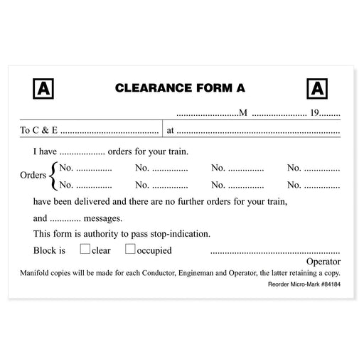 Car Routing System Clearance Form A (Pkg. of 250)