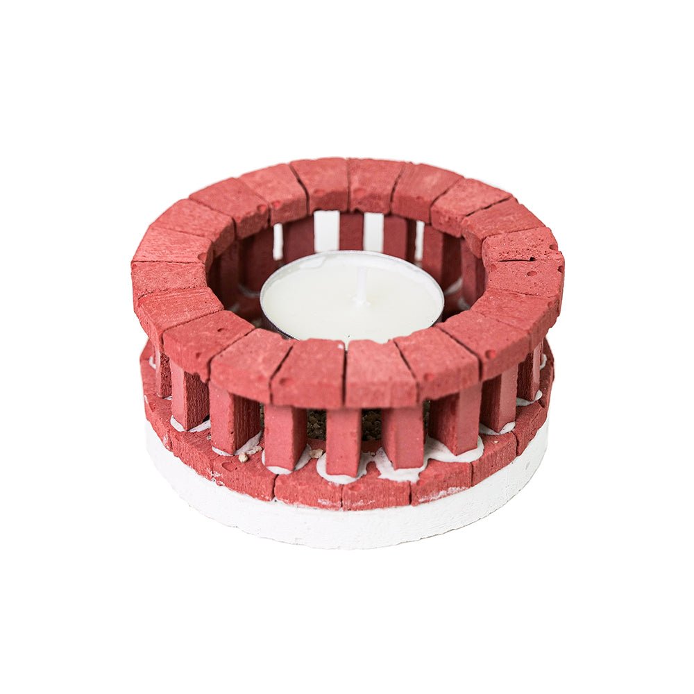 Real Brick Mini Round Fireplace Kit, Red Brown