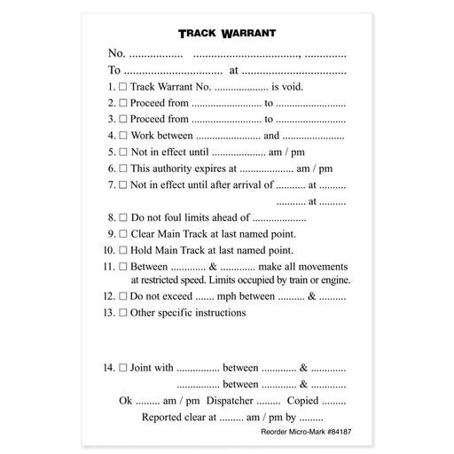 Car Routing System Track Warrants (Pkg. of 500)